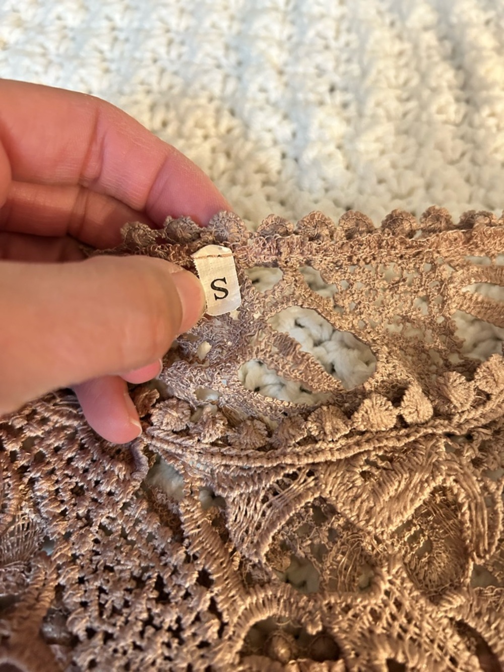 Women's Taupe Lace Yoke Long-Sleeve Blouse - Picture 8 of 16